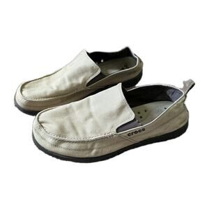 Crocs Santa Cruz 2 Shoes Mens Size 10 Khaki Canvas Slip On Loafers 202056